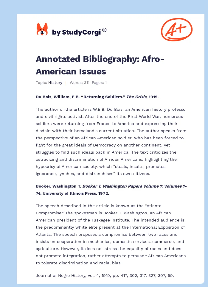 Annotated Bibliography: Afro-American Issues. Page 1