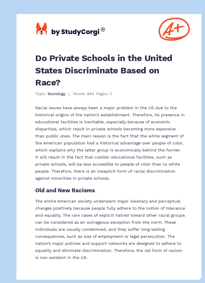 Do Private Schools in the United States Discriminate Based on Race?. Page 1