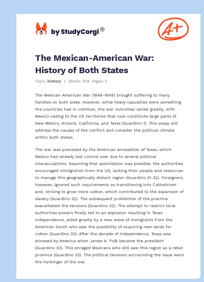 The Mexican-American War: History of Both States. Page 1