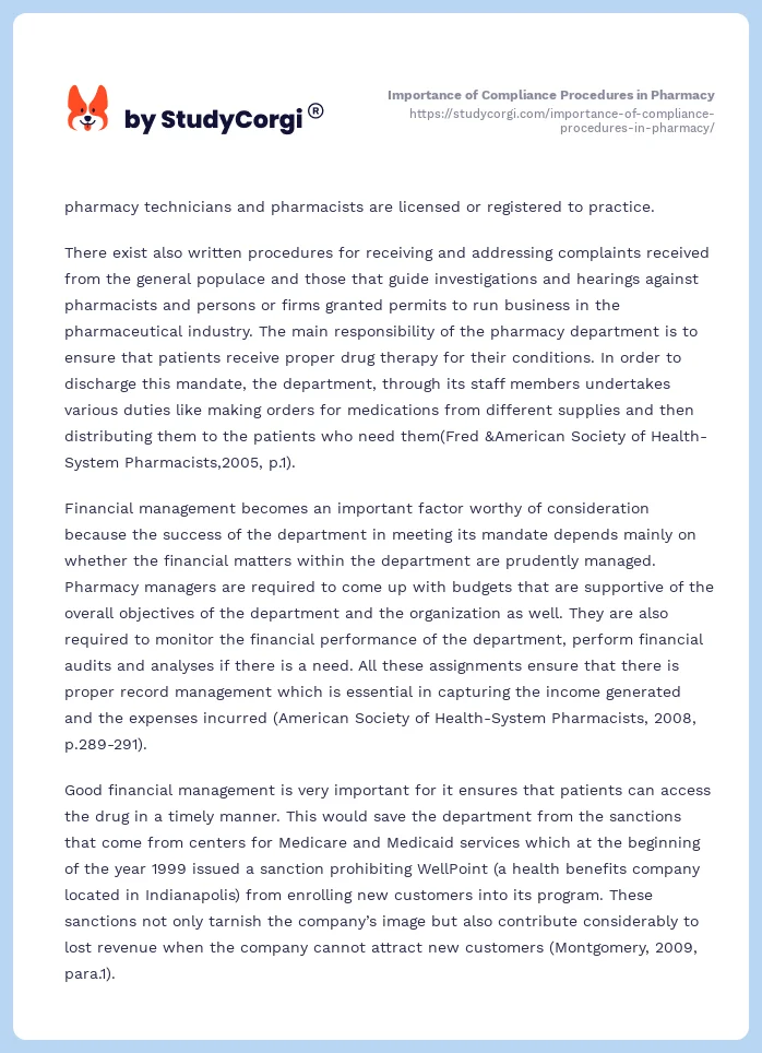 Importance of Compliance Procedures in Pharmacy. Page 2