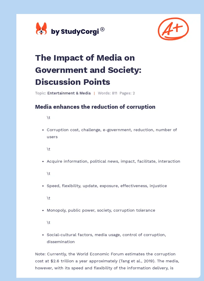 The Impact of Media on Government and Society: Discussion Points. Page 1