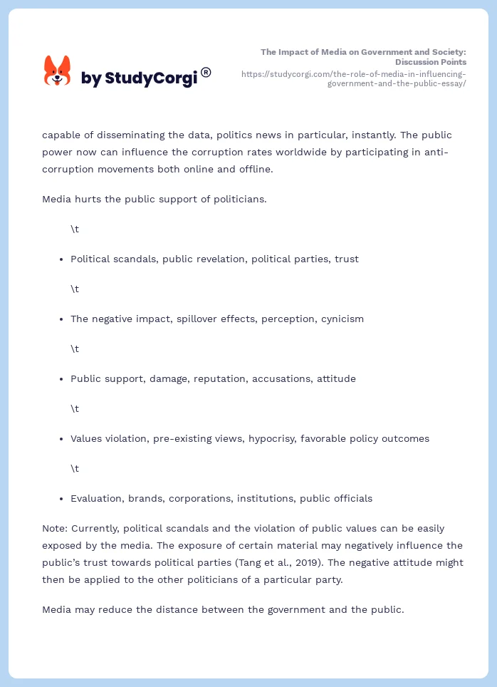 The Impact of Media on Government and Society: Discussion Points. Page 2