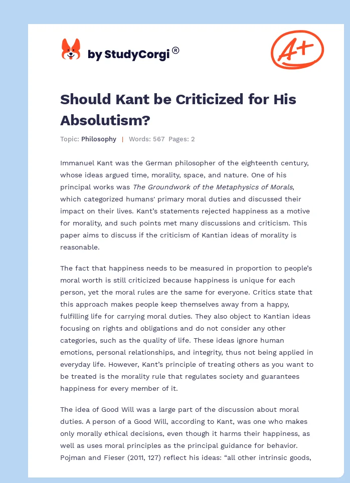Should Kant be Criticized for His Absolutism?. Page 1