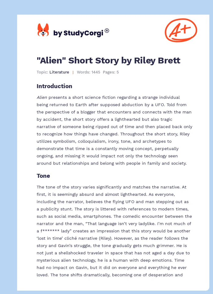 "Alien" Short Story by Riley Brett. Page 1