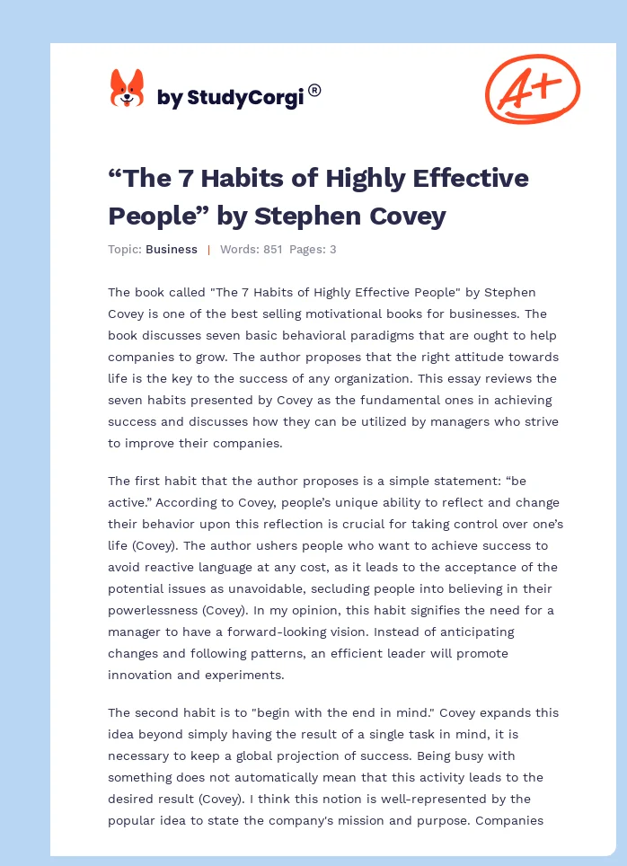 “The 7 Habits of Highly Effective People” by Stephen Covey. Page 1