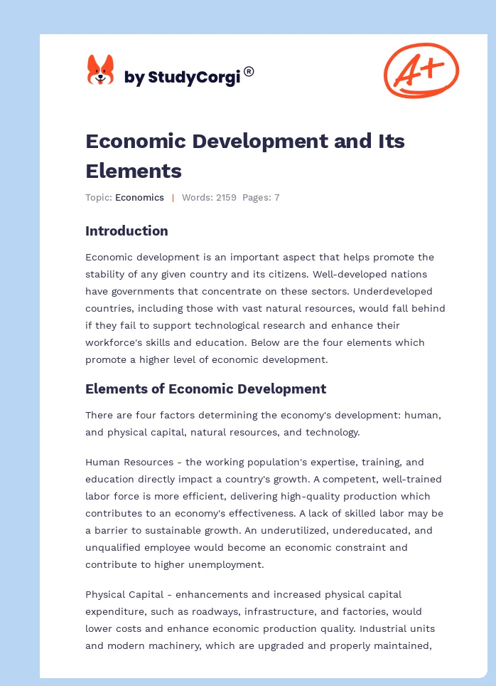 Economic Development and Its Elements. Page 1