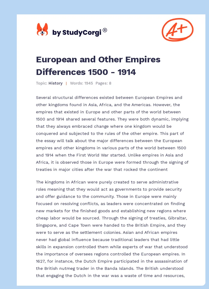 European and Other Empires Differences 1500 - 1914. Page 1