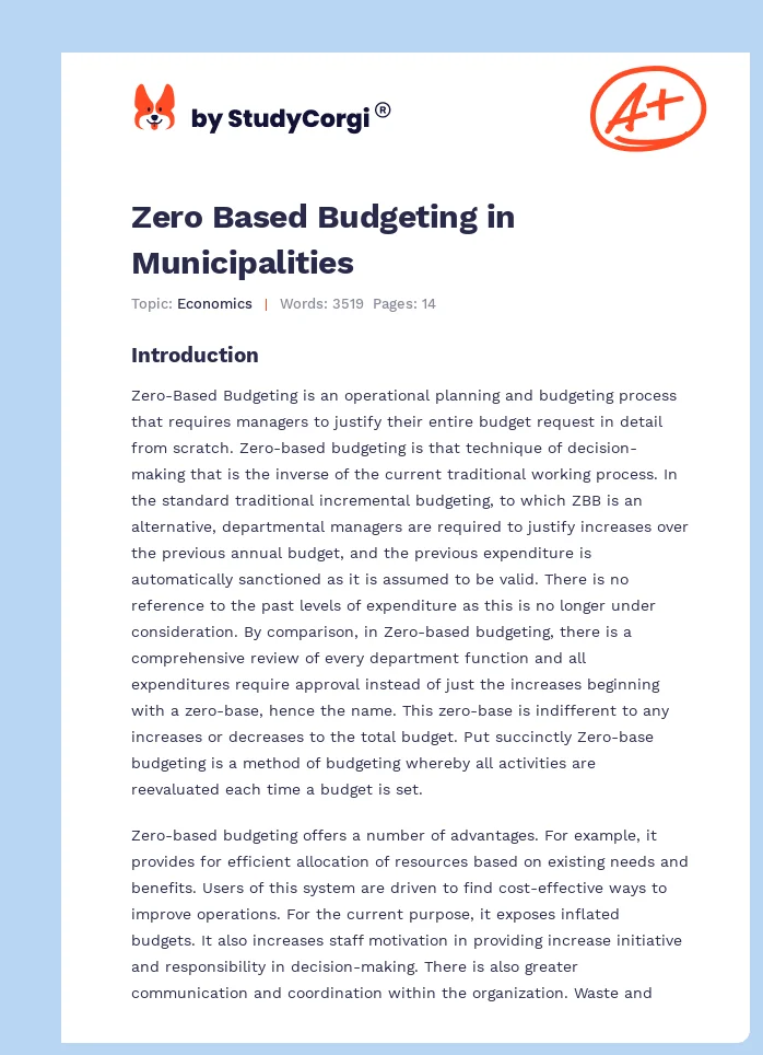 Zero Based Budgeting in Municipalities. Page 1