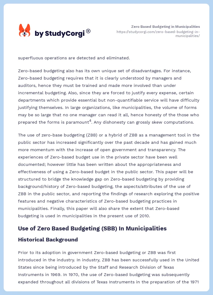 Zero Based Budgeting in Municipalities. Page 2