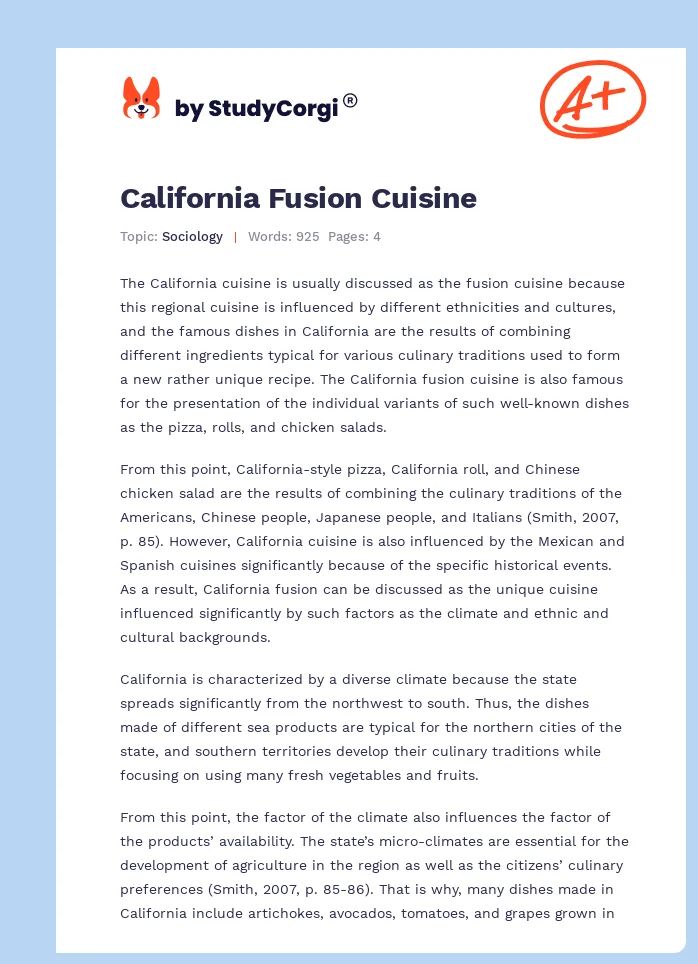 California Fusion Cuisine. Page 1