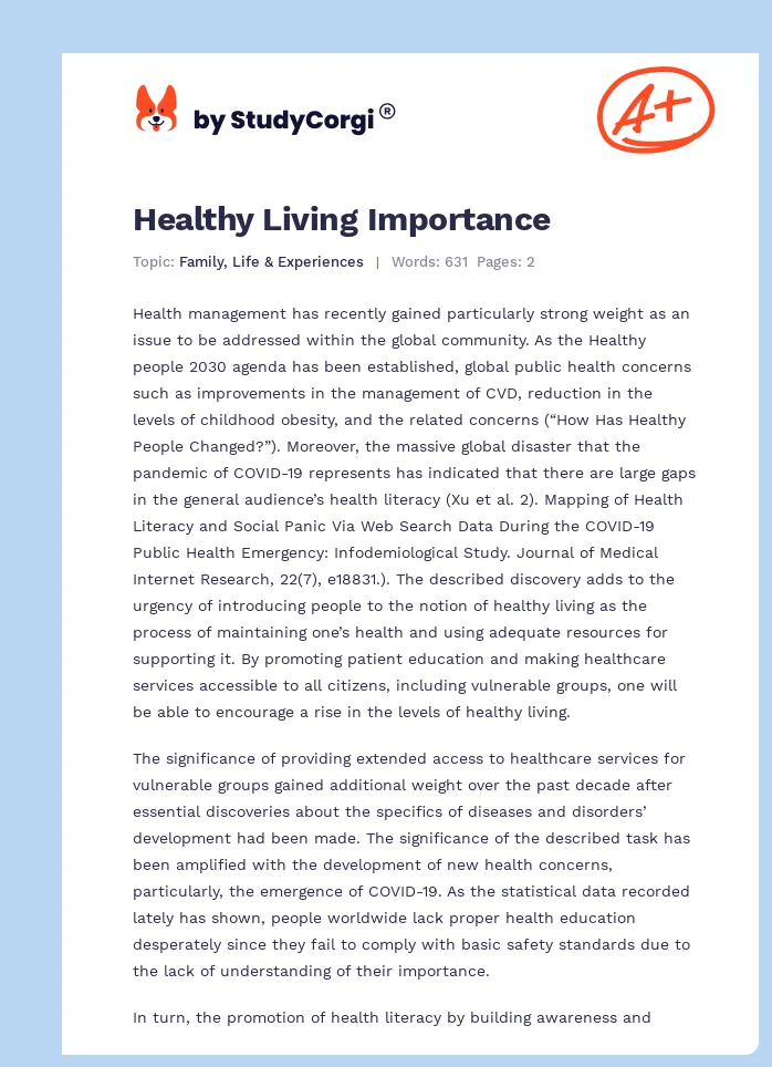 Healthy Living Importance. Page 1