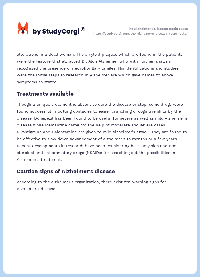 The Alzheimer’s Disease: Basic Facts. Page 2