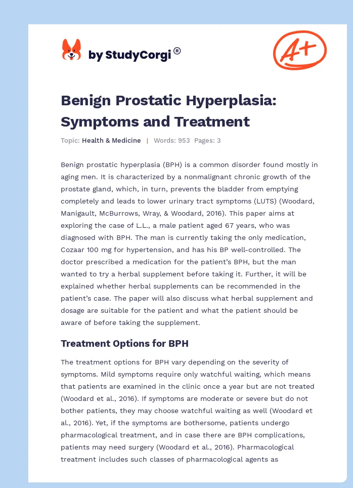 Benign Prostatic Hyperplasia: Symptoms and Treatment. Page 1