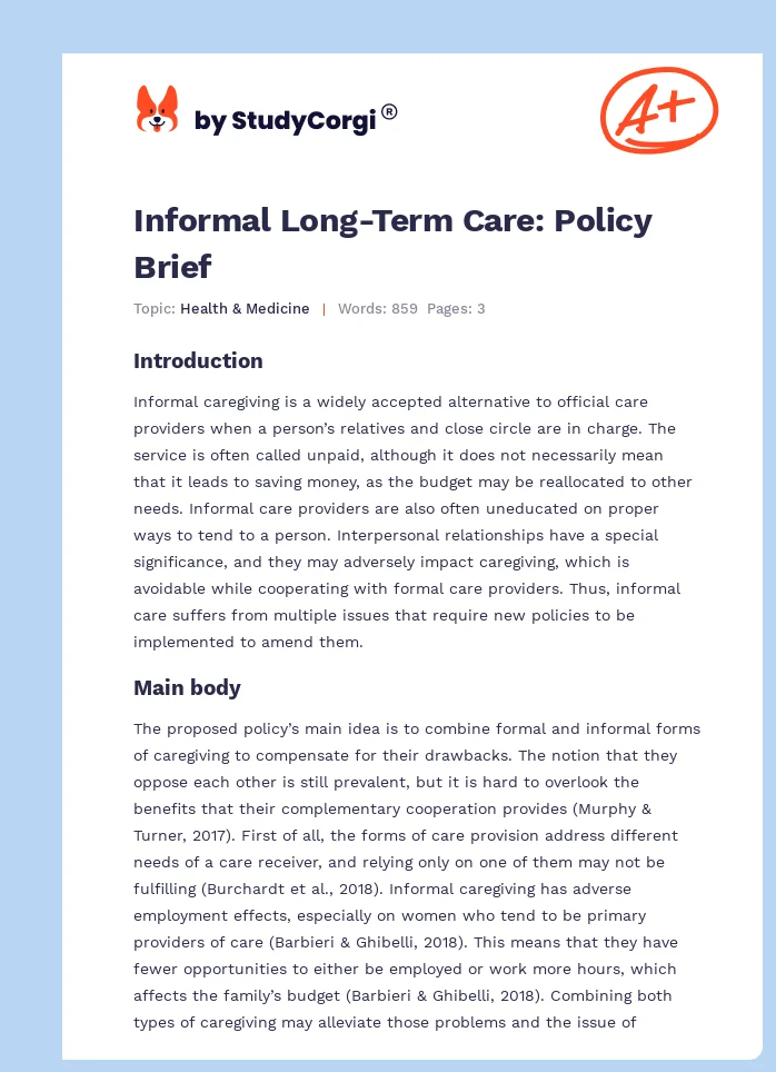 Informal Long-Term Care: Policy Brief. Page 1