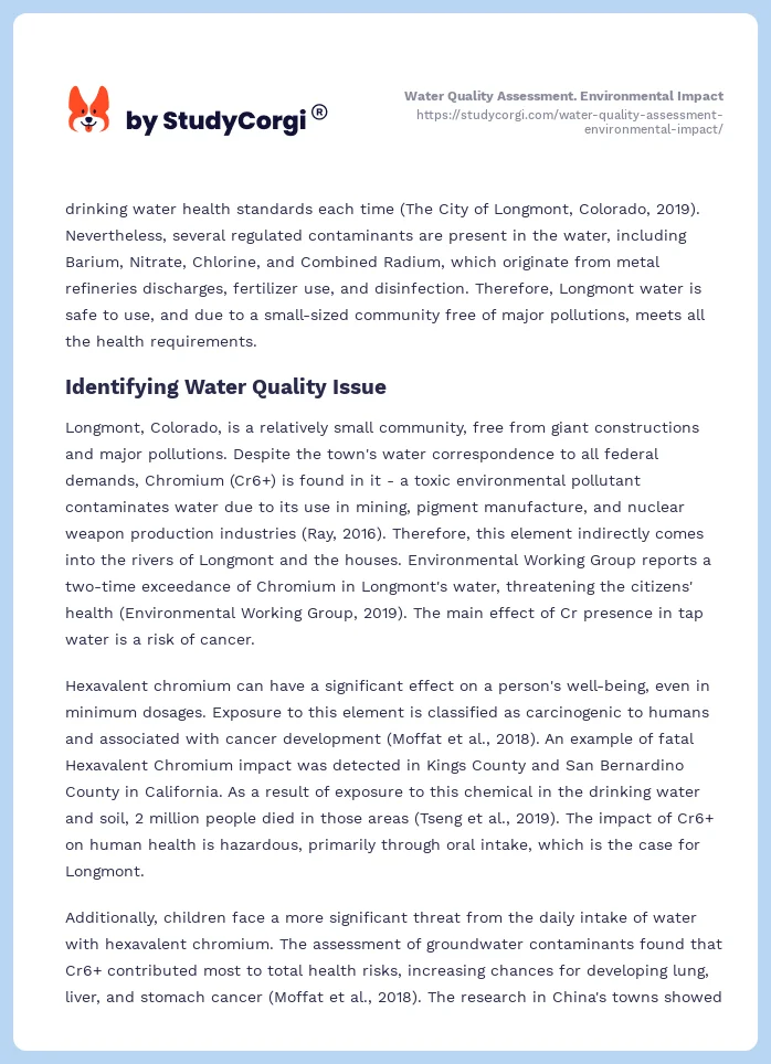 Water Quality Assessment. Environmental Impact. Page 2