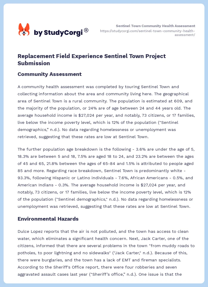 Sentinel Town Community Health Assessment. Page 2