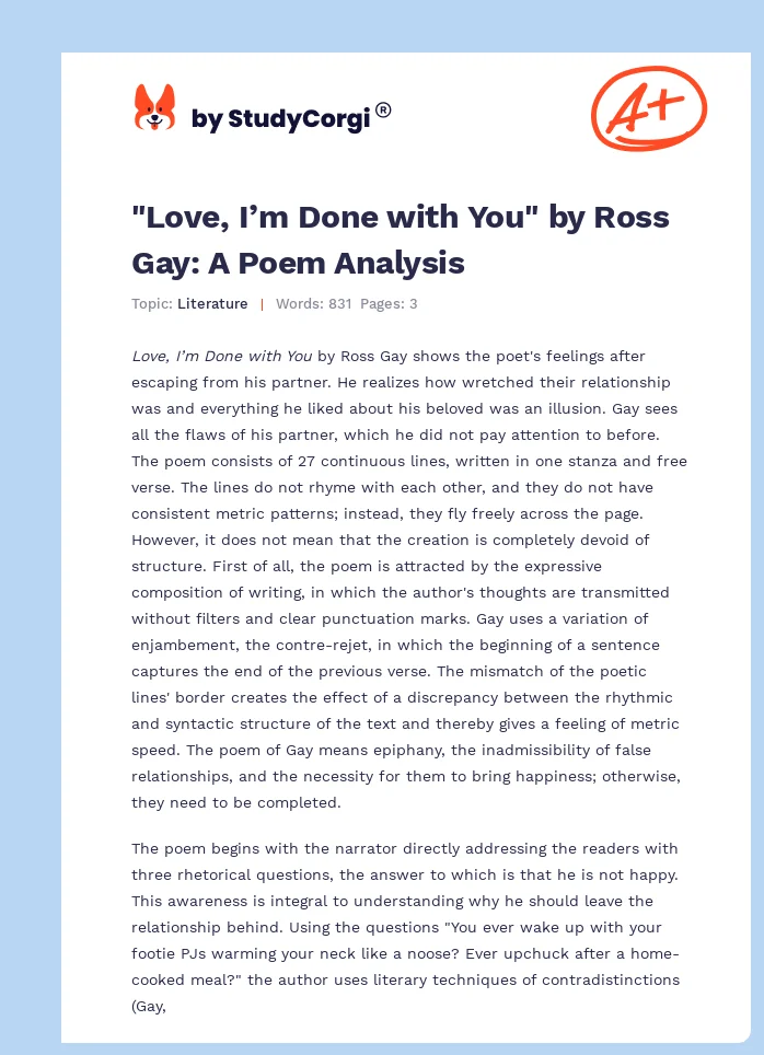 "Love, I’m Done with You" by Ross Gay: A Poem Analysis. Page 1
