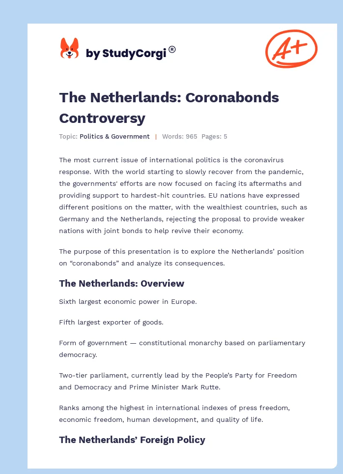 The Netherlands: Coronabonds Controversy. Page 1