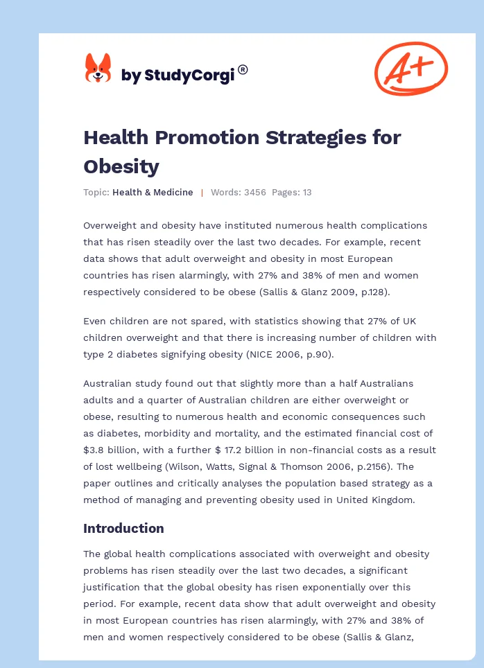 Health Promotion Strategies for Obesity. Page 1