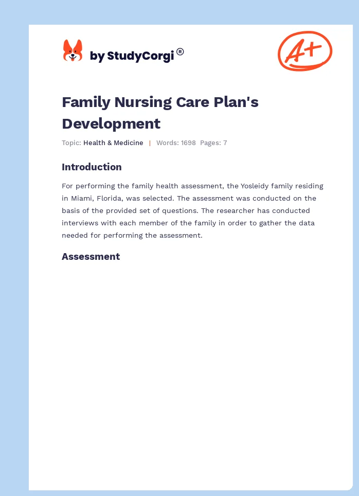 Family Nursing Care Plan's Development. Page 1