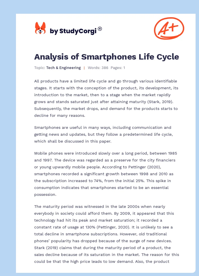 Analysis of Smartphones Life Cycle. Page 1