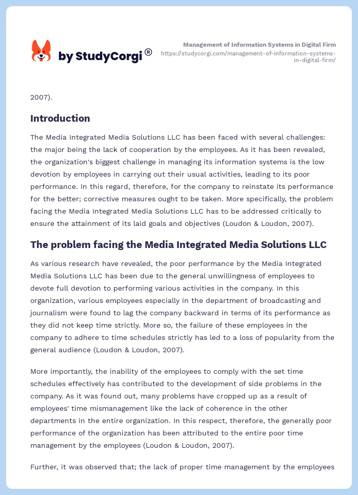 Management of Information Systems in Digital Firm. Page 2