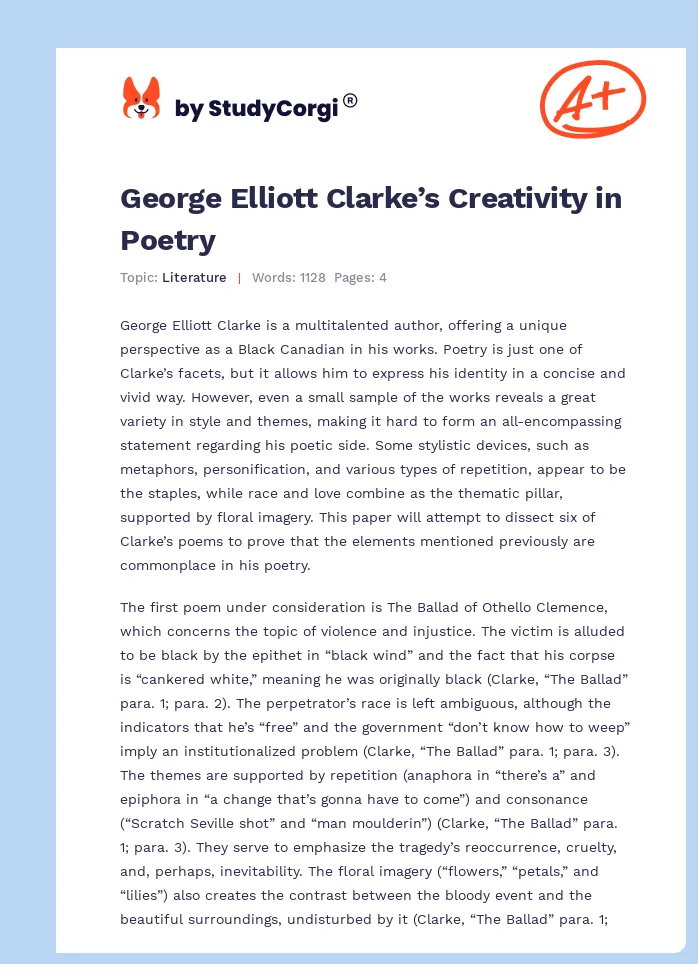 George Elliott Clarke’s Creativity in Poetry. Page 1