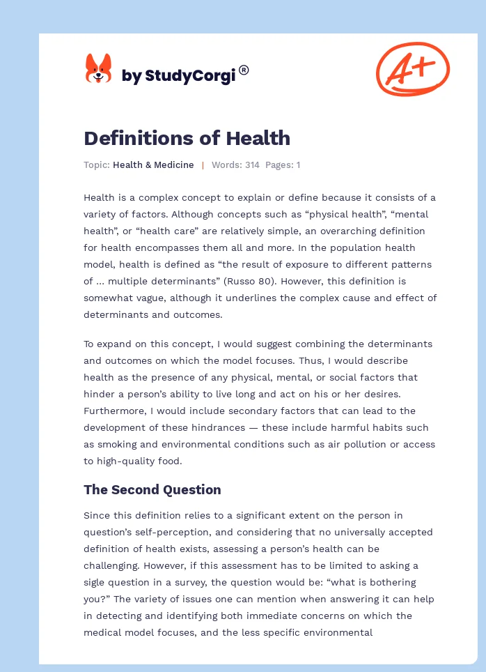 Definitions of Health. Page 1