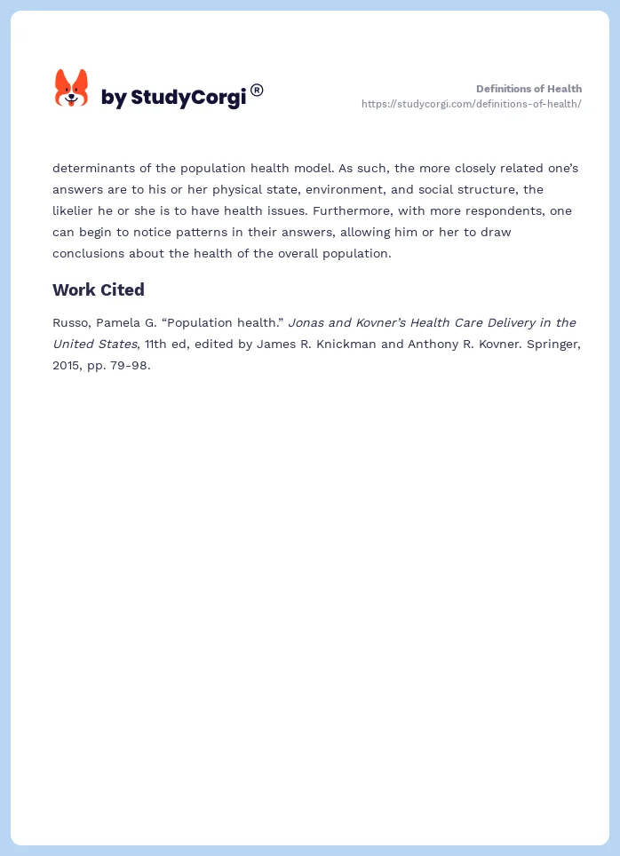 Definitions of Health. Page 2