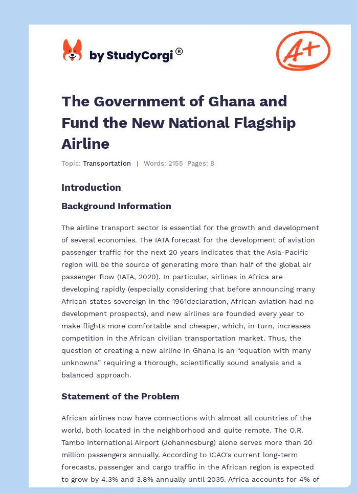 The Government of Ghana and Fund the New National Flagship Airline. Page 1