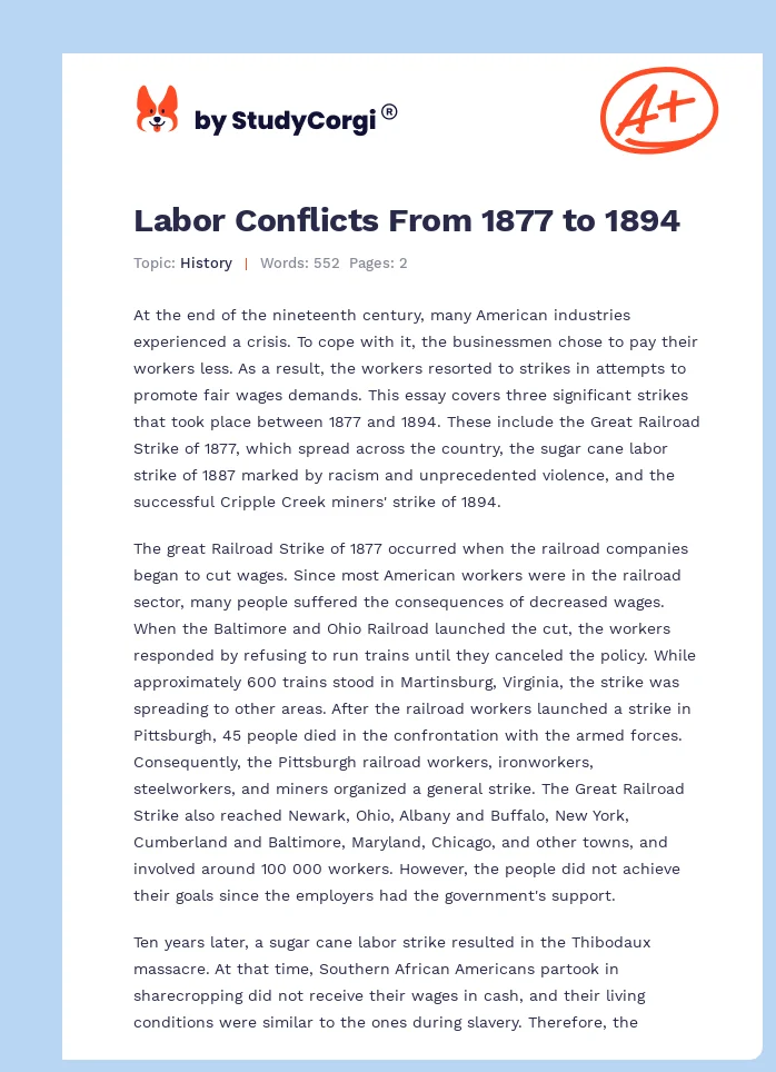 Labor Conflicts From 1877 to 1894. Page 1