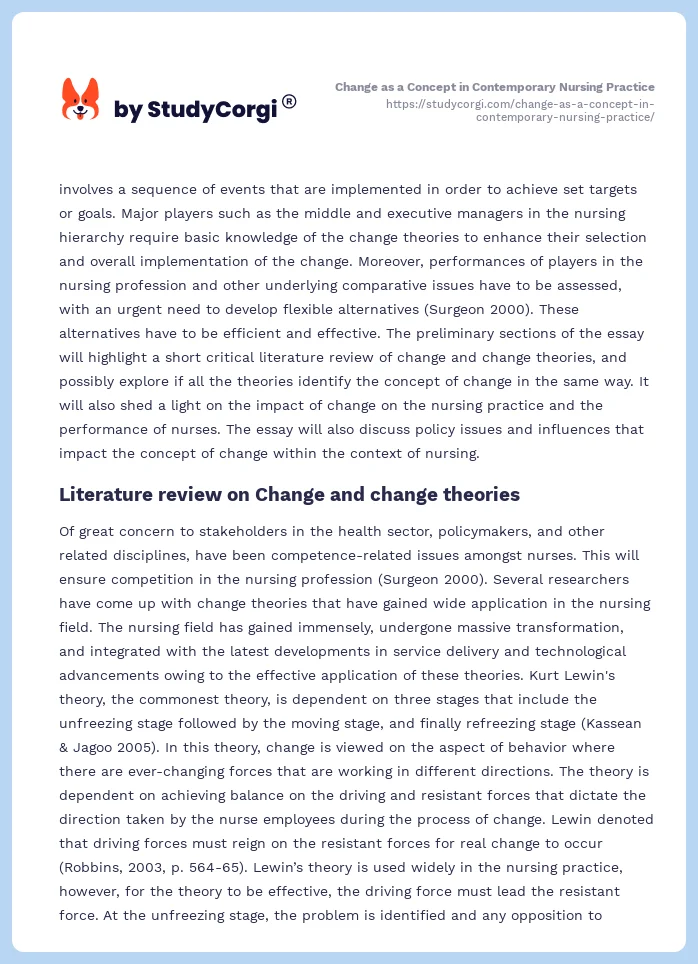 Change as a Concept in Contemporary Nursing Practice. Page 2