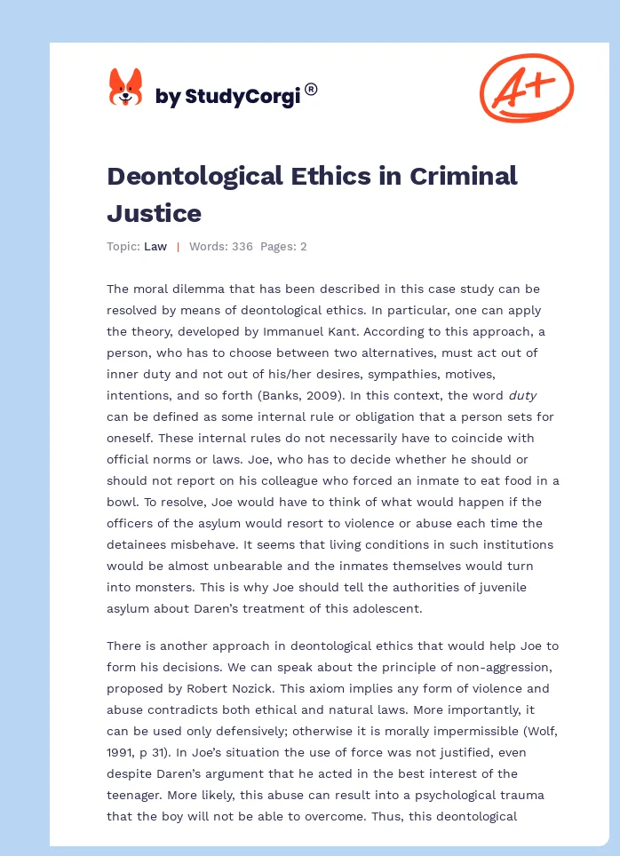 Deontological Ethics in Criminal Justice. Page 1