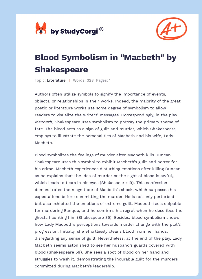 Blood Symbolism in "Macbeth" by Shakespeare. Page 1