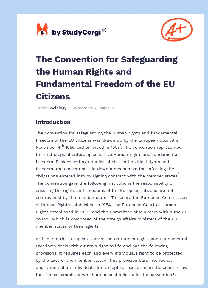The Convention for Safeguarding the Human Rights and Fundamental Freedom of the EU Citizens. Page 1