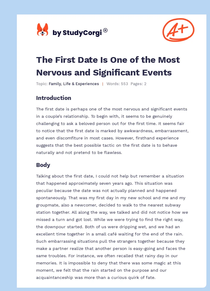 The First Date Is One of the Most Nervous and Significant Events. Page 1