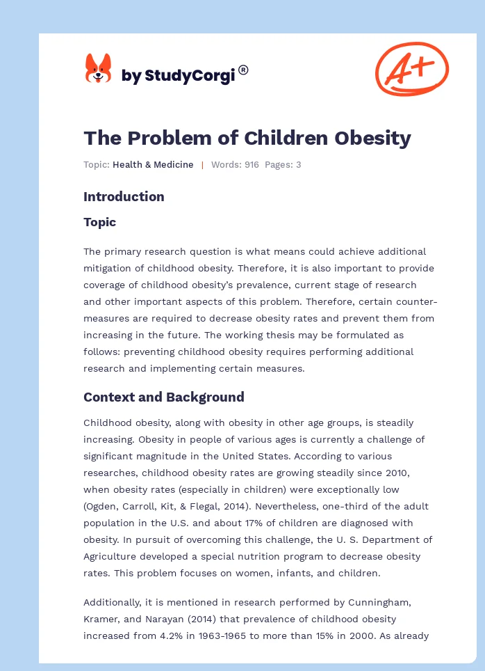 The Problem of Children Obesity. Page 1