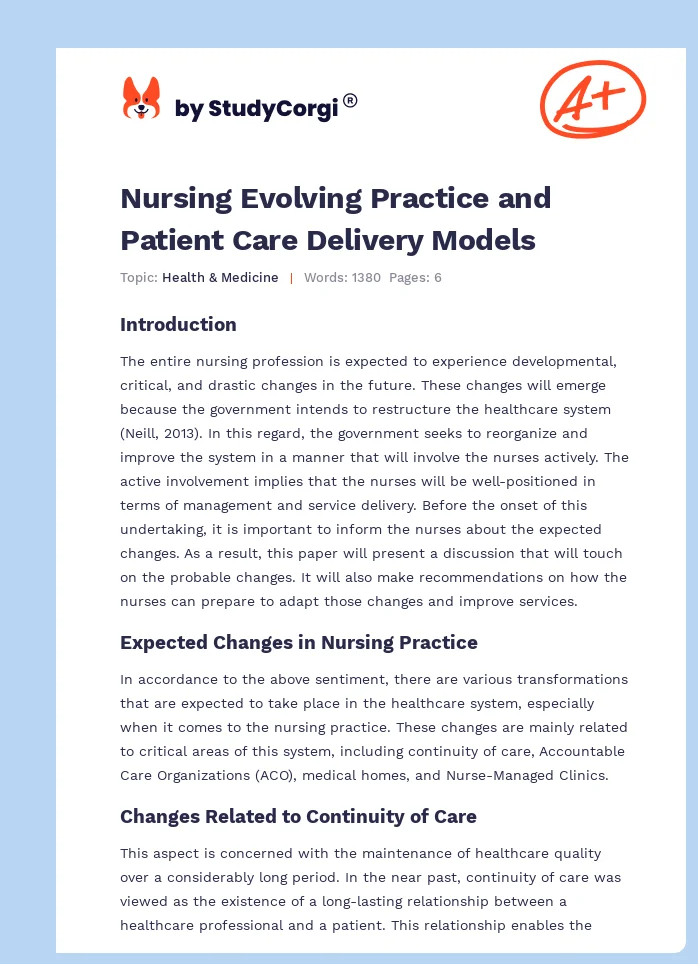 Nursing Evolving Practice and Patient Care Delivery Models. Page 1