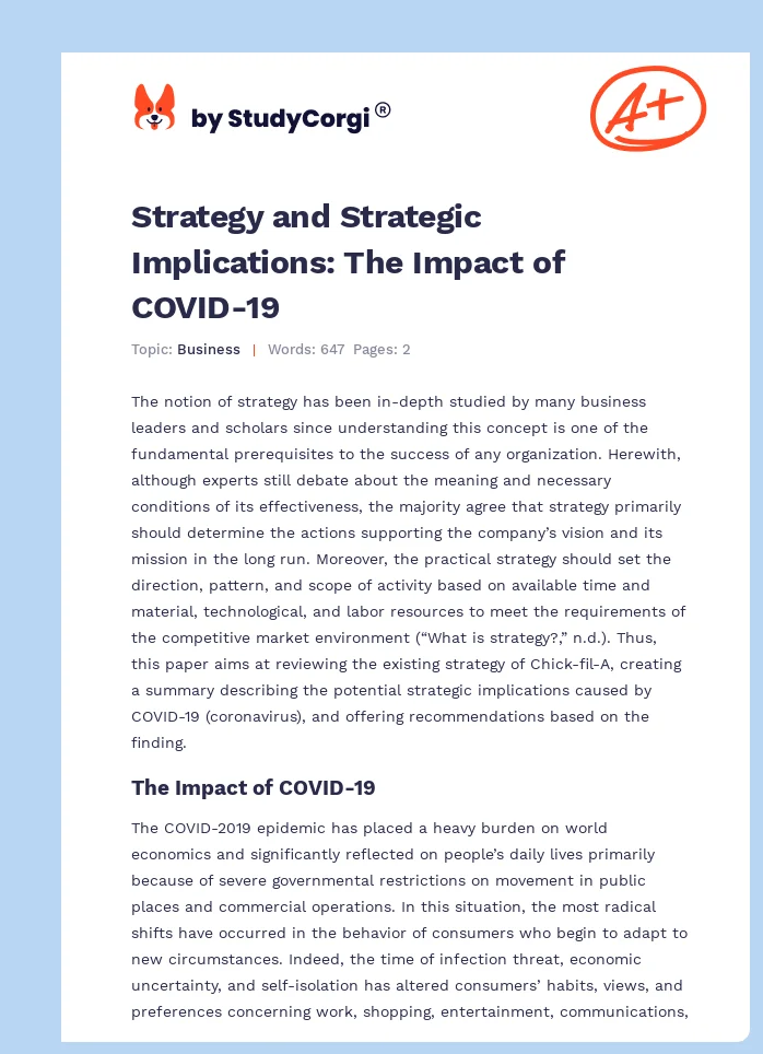 Strategy and Strategic Implications: The Impact of COVID-19. Page 1