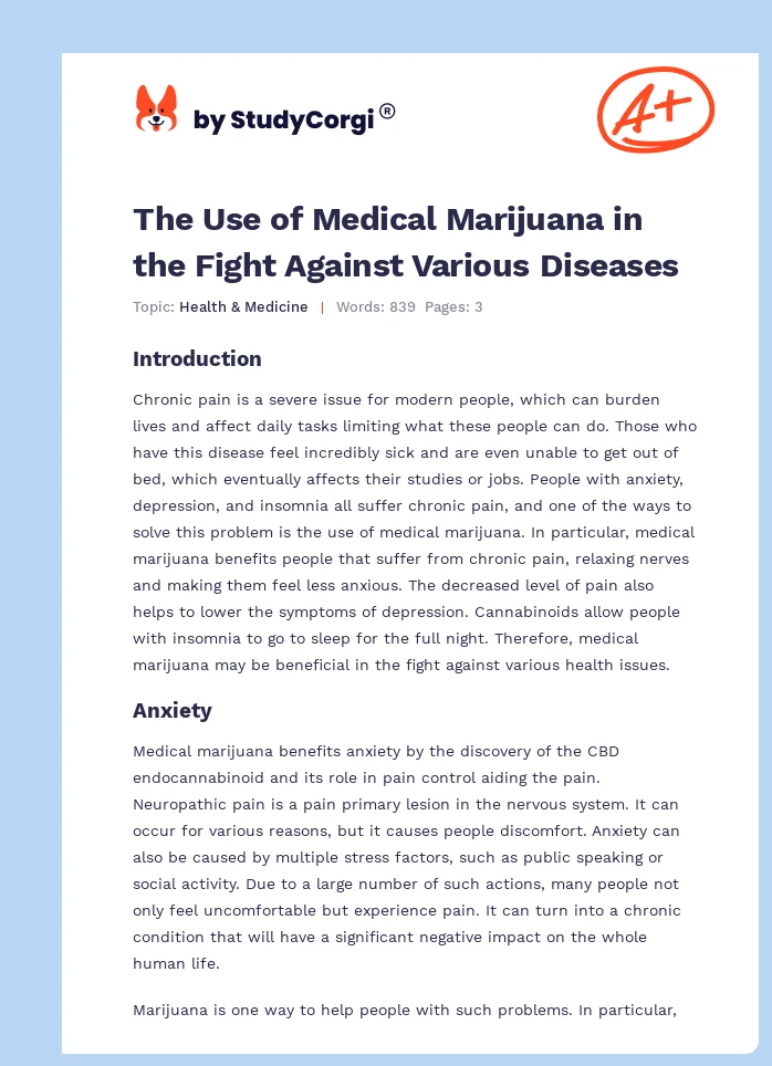 The Use of Medical Marijuana in the Fight Against Various Diseases. Page 1