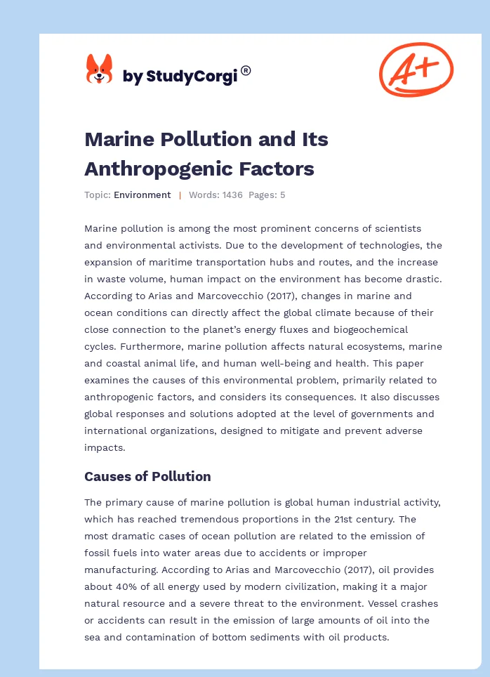 Marine Pollution and Its Anthropogenic Factors. Page 1