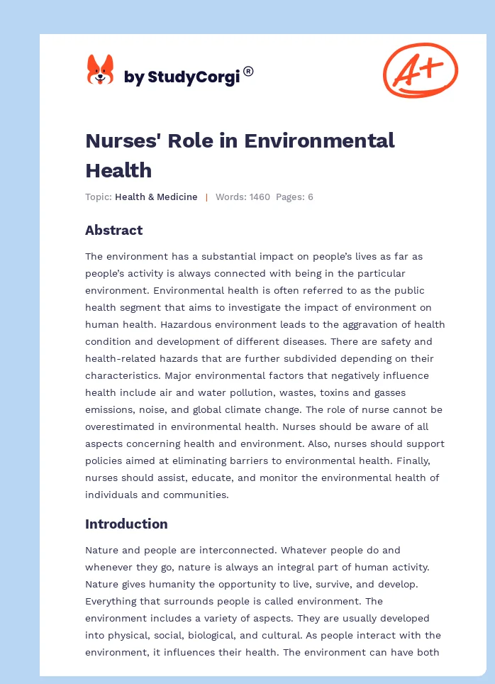 Nurses' Role in Environmental Health. Page 1