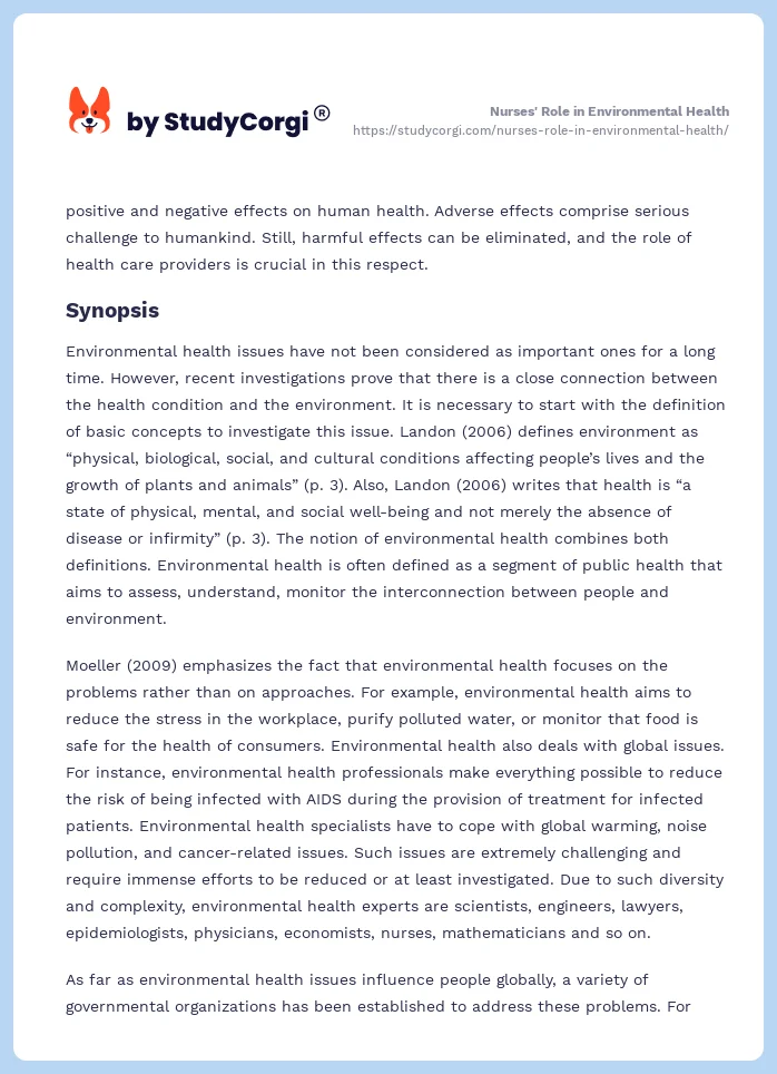 Nurses' Role in Environmental Health. Page 2