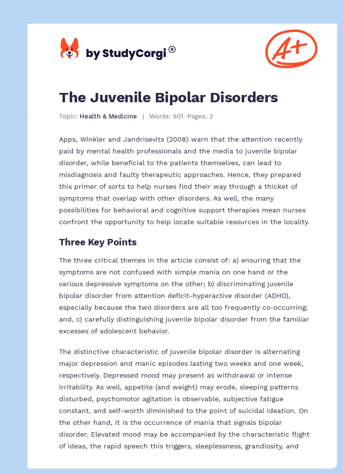 The Juvenile Bipolar Disorders. Page 1