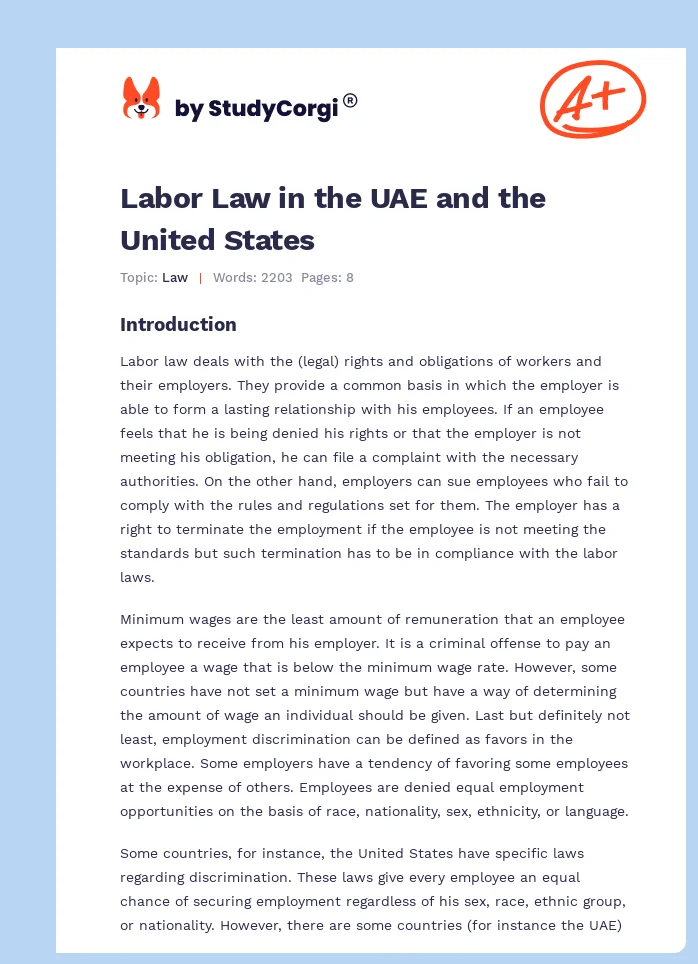 Labor Law in the UAE and the United States. Page 1
