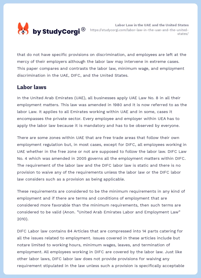 Labor Law in the UAE and the United States. Page 2