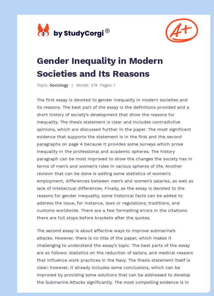 Gender Inequality in Modern Societies and Its Reasons. Page 1