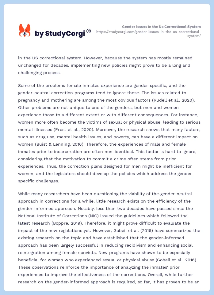 Gender Issues in the Us Correctional System. Page 2