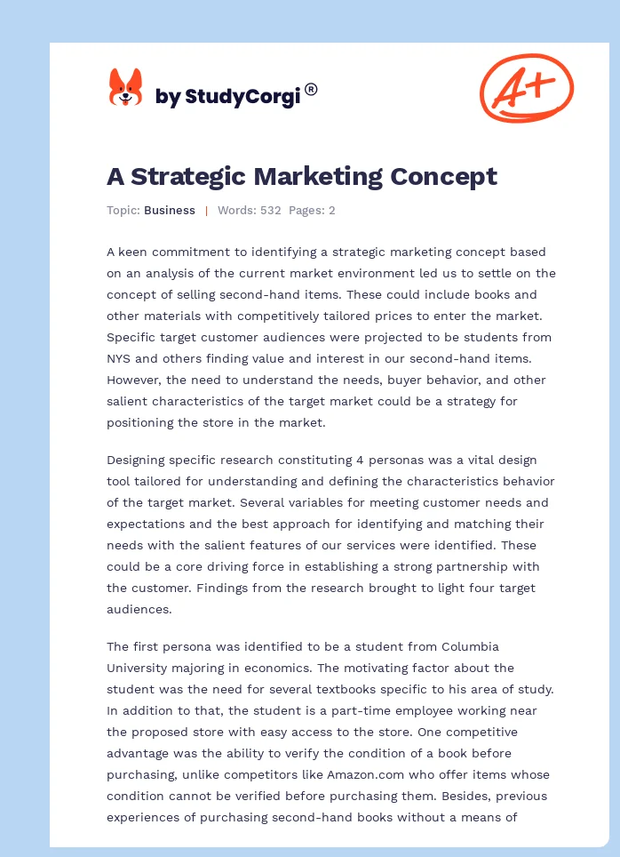 A Strategic Marketing Concept. Page 1