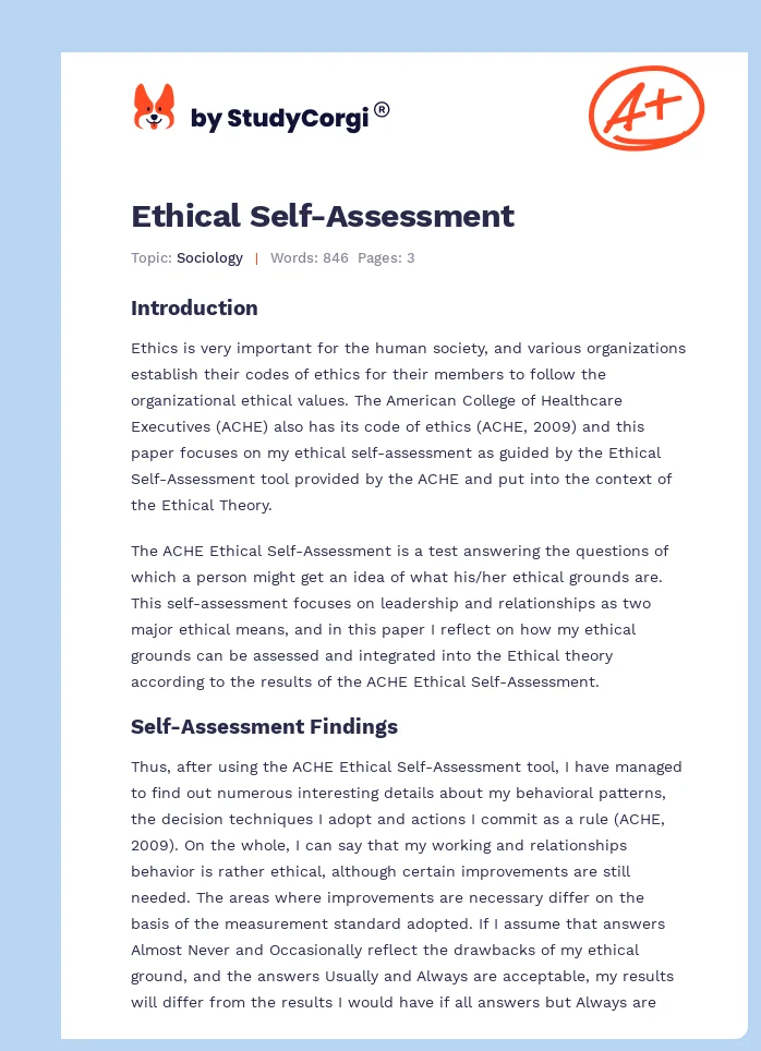 Ethical Self-Assessment. Page 1